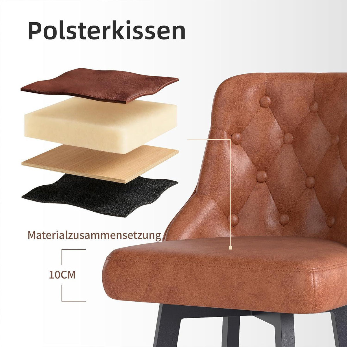 Moderner Barhocker 2er Set in Lederoptik & Fußstütze