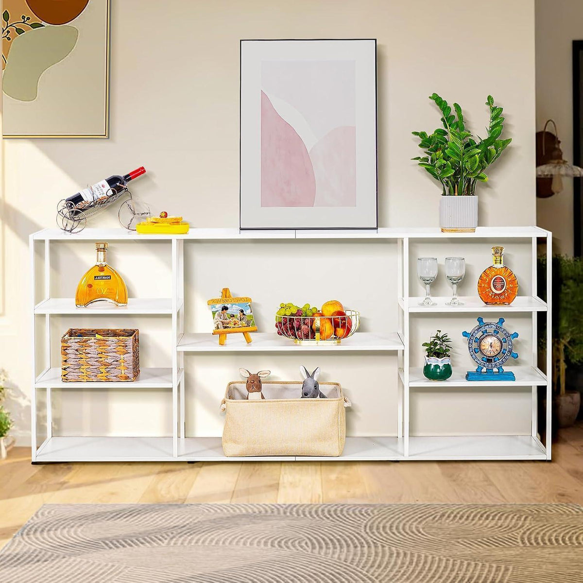 Langer Konsolentisch mit Regalen – Weiß 180x30x80 cm