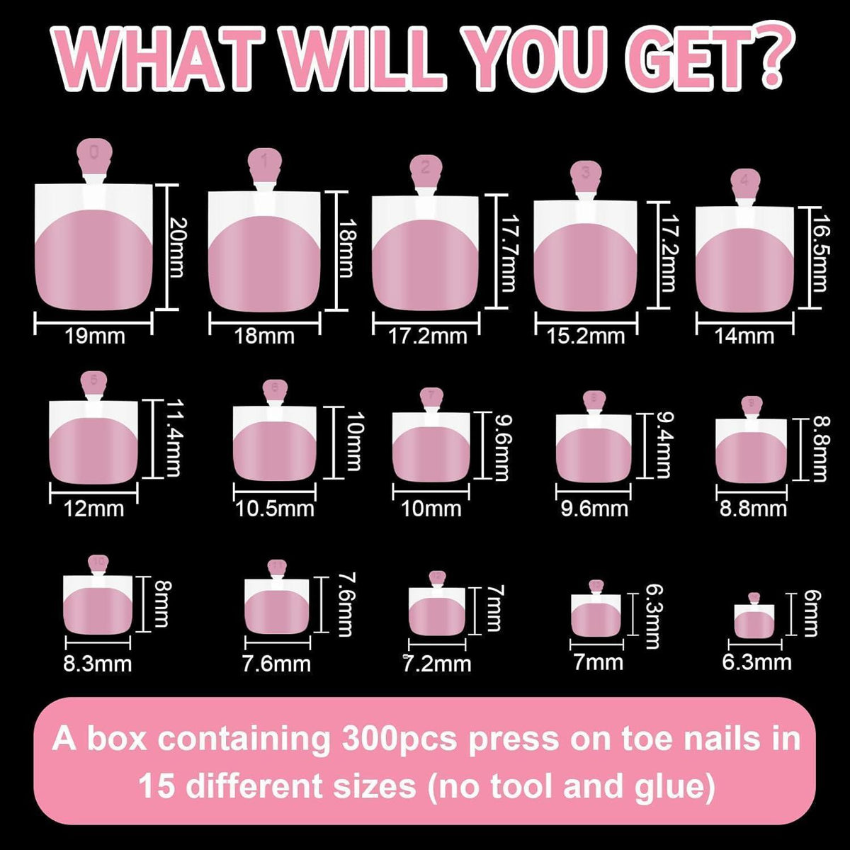 300 Französische Zehennagel Tipps - Rosa Press On Nails Set
