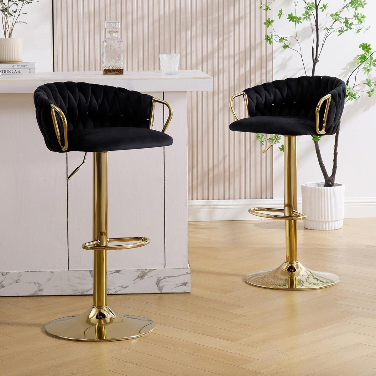 Moderner Samt Barhocker 4er Set, höhenverstellbar & drehbar