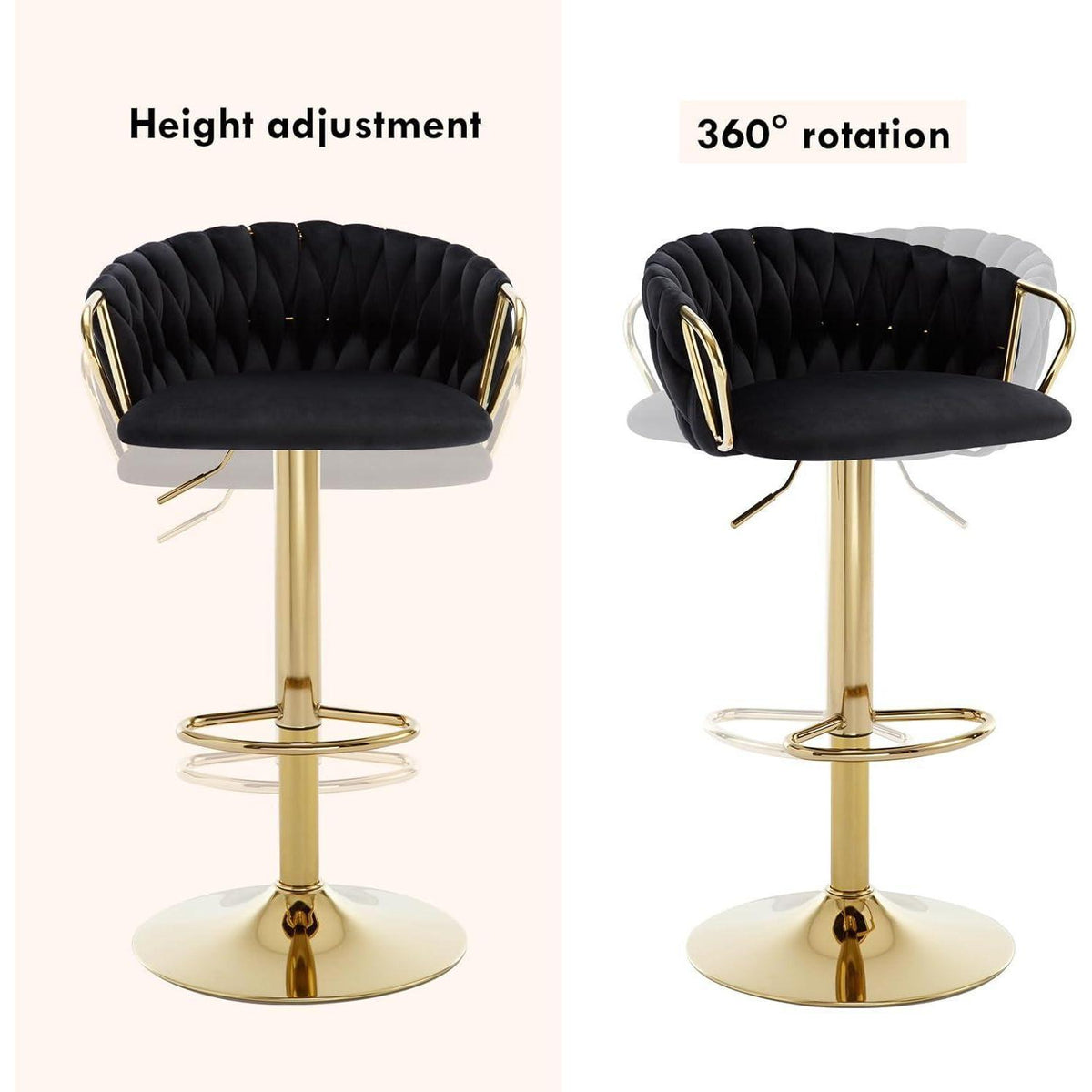 Moderner Samt Barhocker 4er Set, höhenverstellbar & drehbar