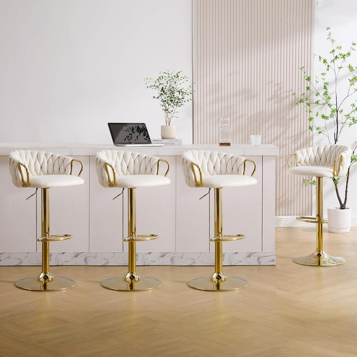 Moderne Samt Barhocker 2er Set, höhenverstellbar & drehbar