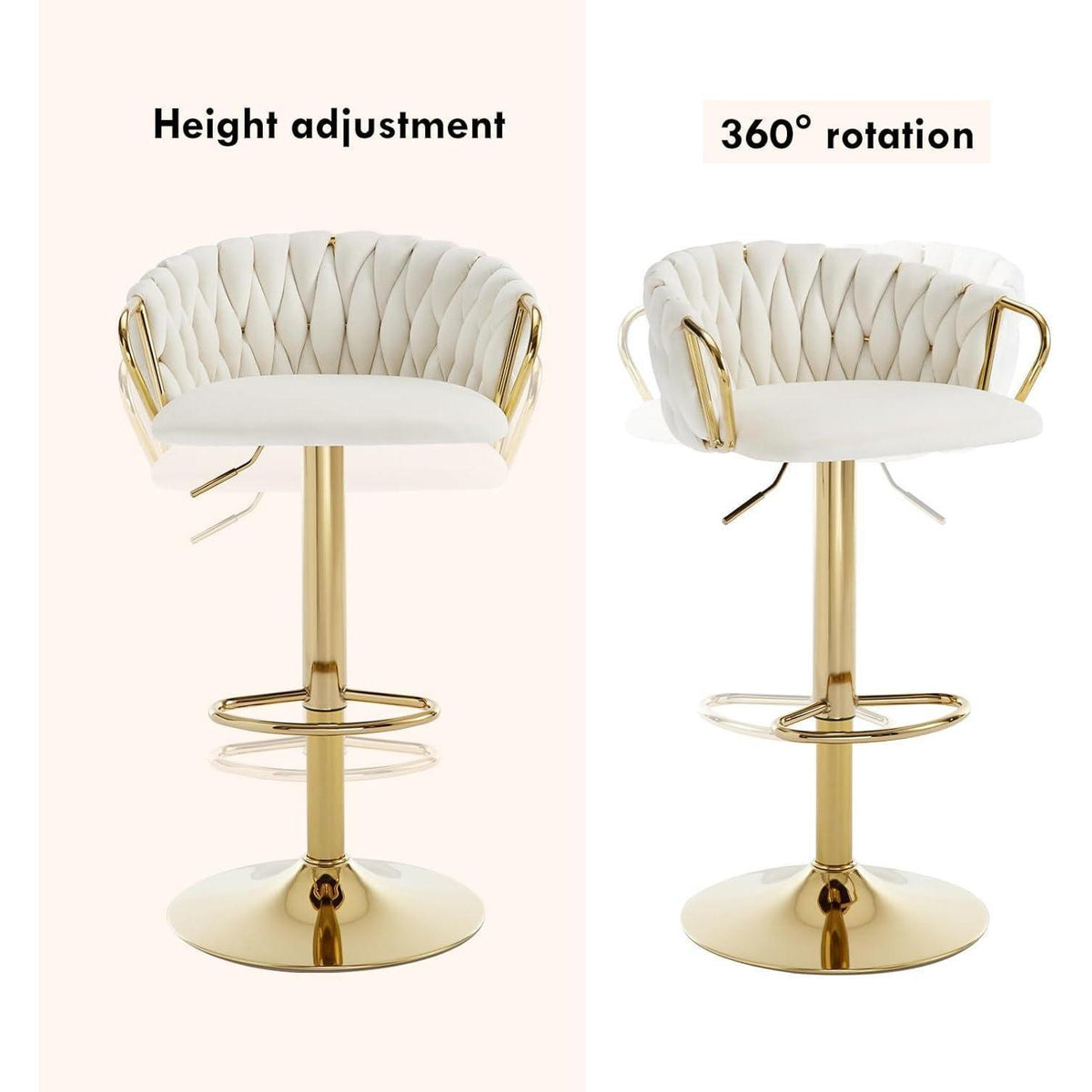 Moderne Samt Barhocker 2er Set, höhenverstellbar & drehbar