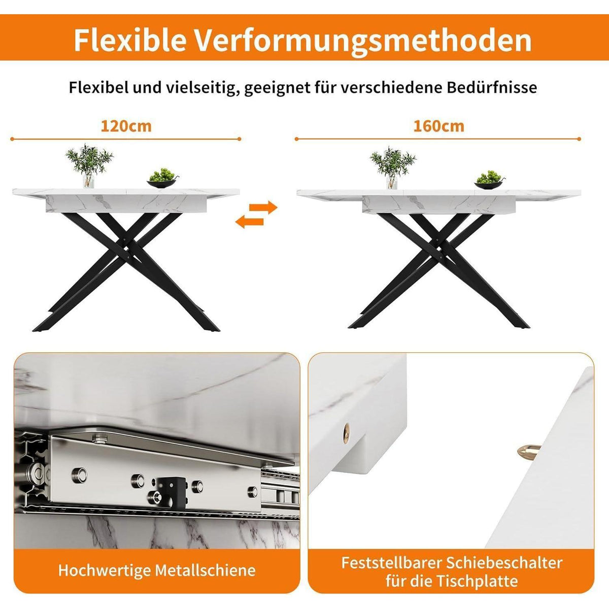 Ausziehbarer Esstisch Weiß 120-160x80 cm Küchentisch