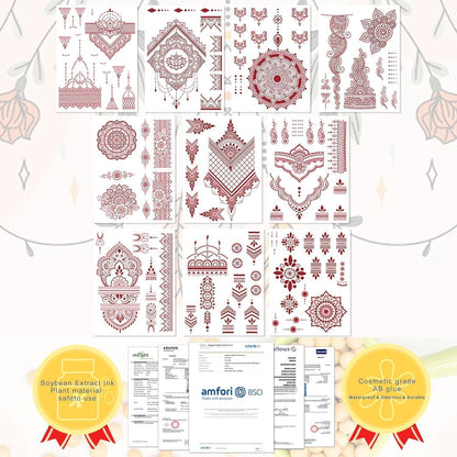 Temporäre Tattoos Deluxe Set Braun – 10 Blätter Festival & Party