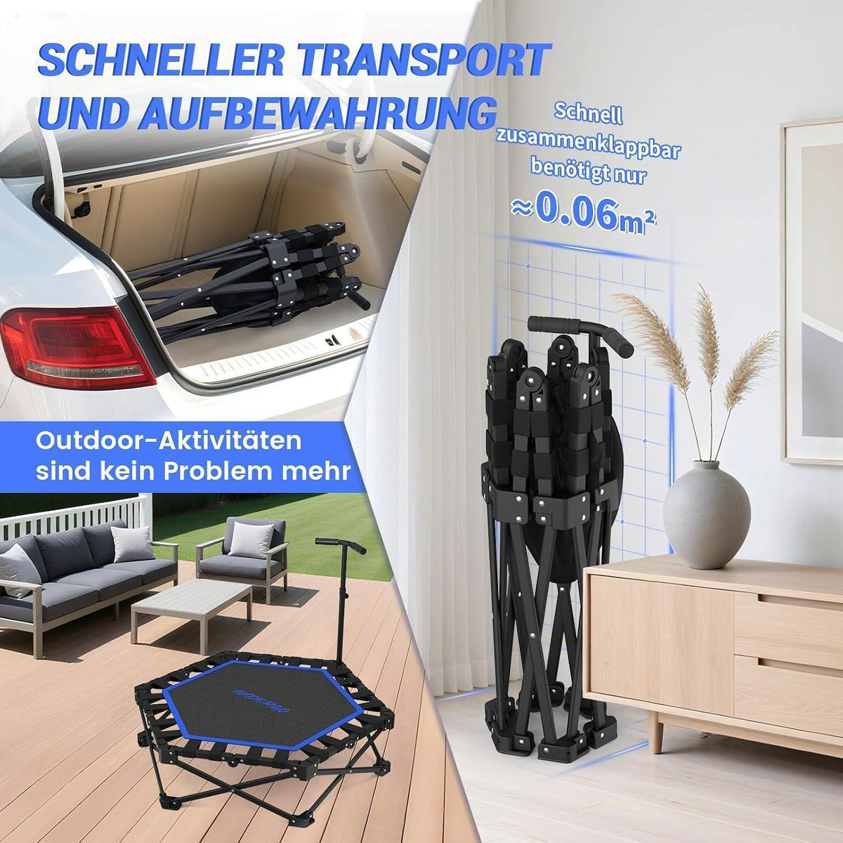 Klappbares Fitness Trampolin für Erwachsene – Schwarz Blau