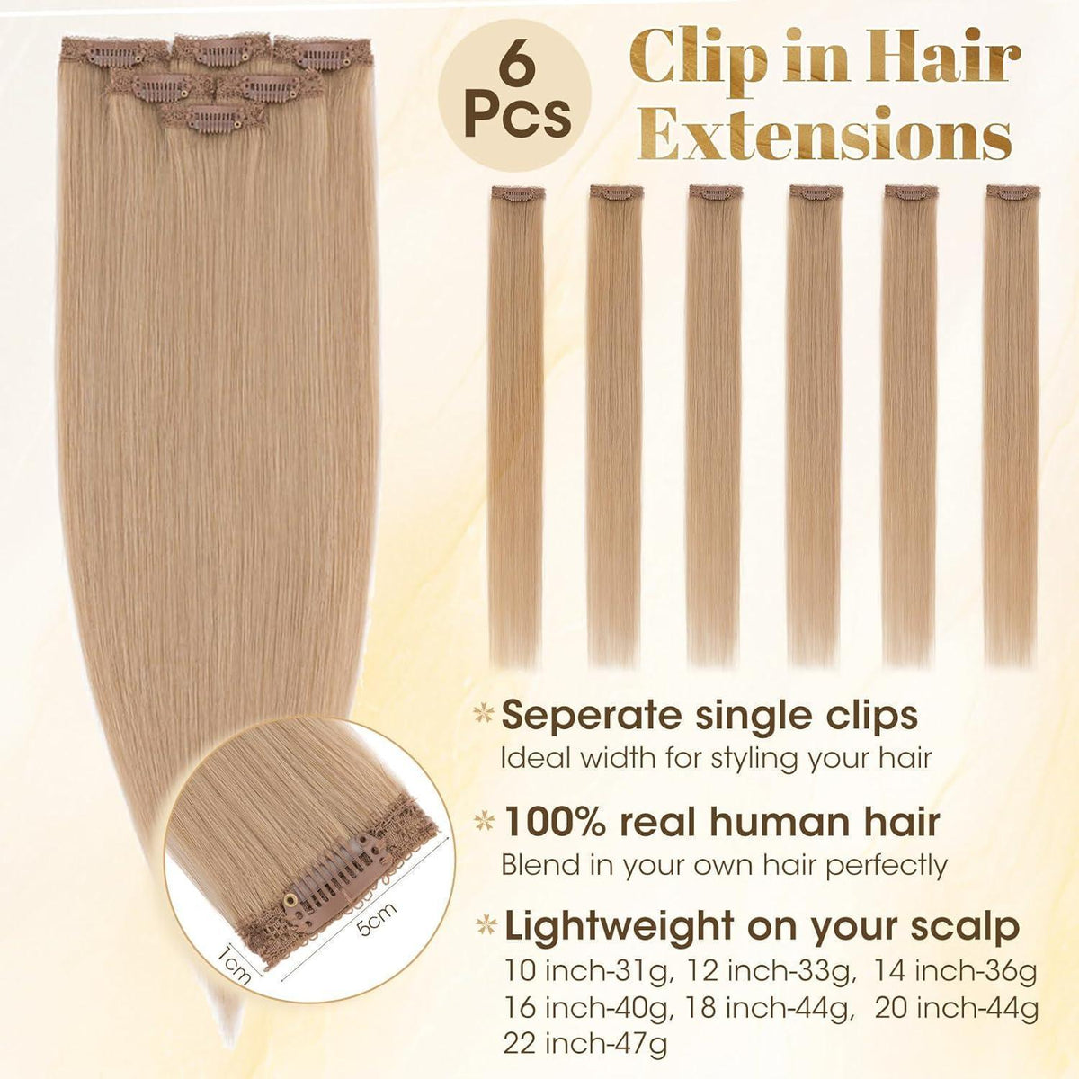 Blond Echthaar Clip-in Extensions 25cm – 6 Strähnen #27