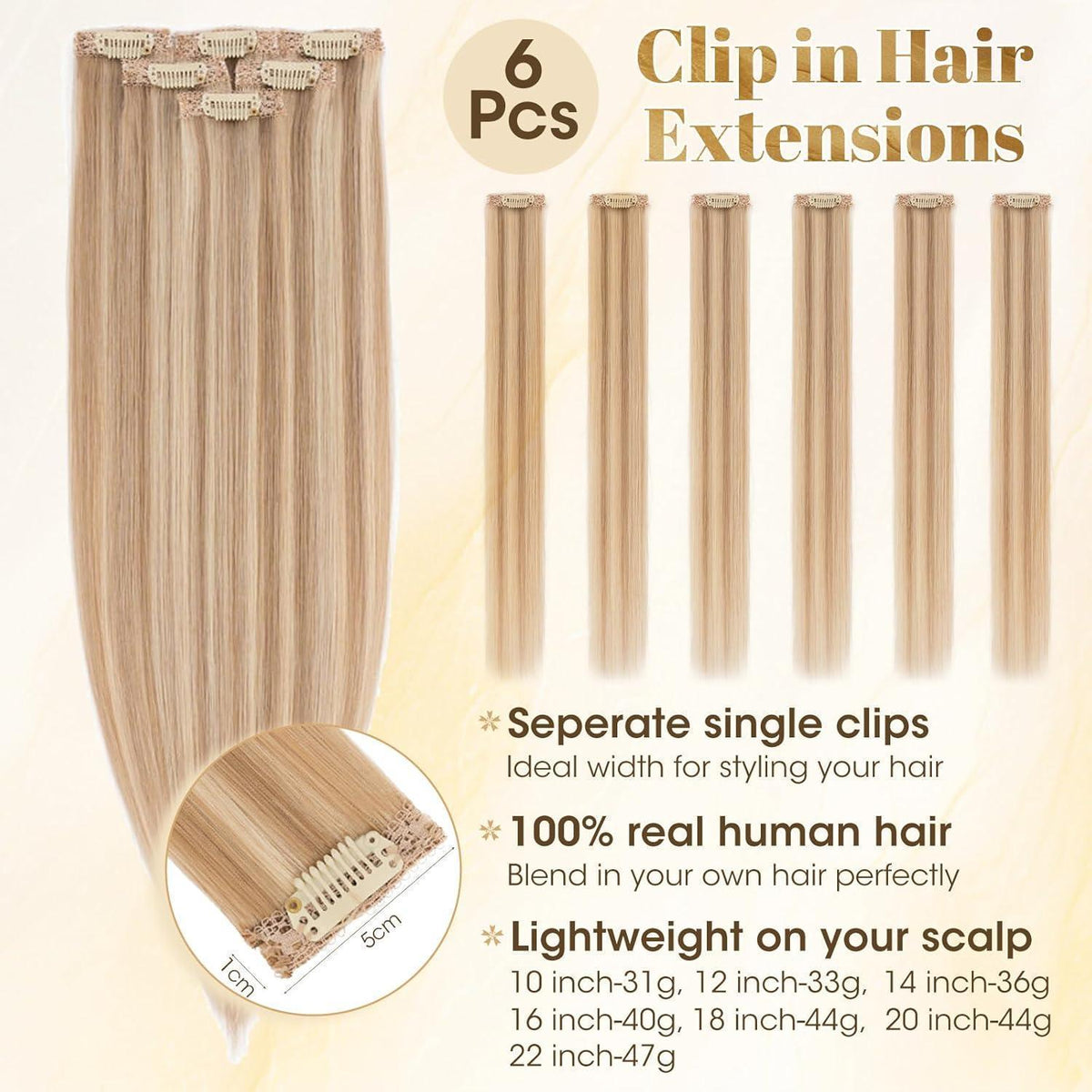 Echthaar Clip-in Extensions Blond #12/613 Balayage 30cm