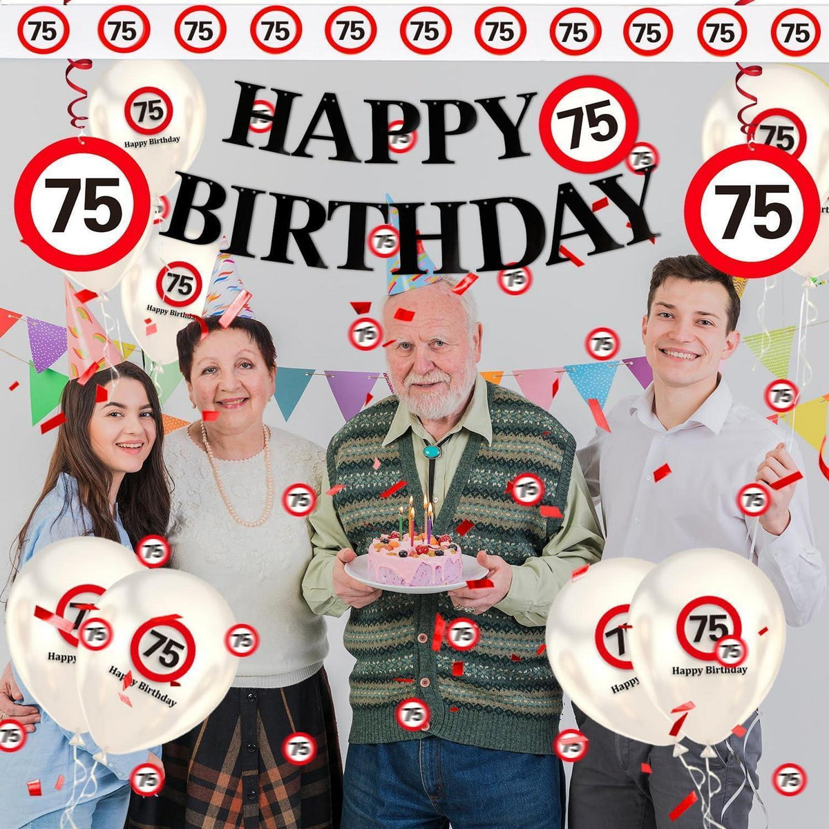 75. Geburtstag Deko Verkehrszeichen Set | Partydeko für Männer & Frauen