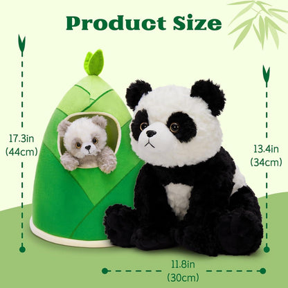 Panda Kuscheltier Set mit Bambus Tasche – 4er Pack XXL