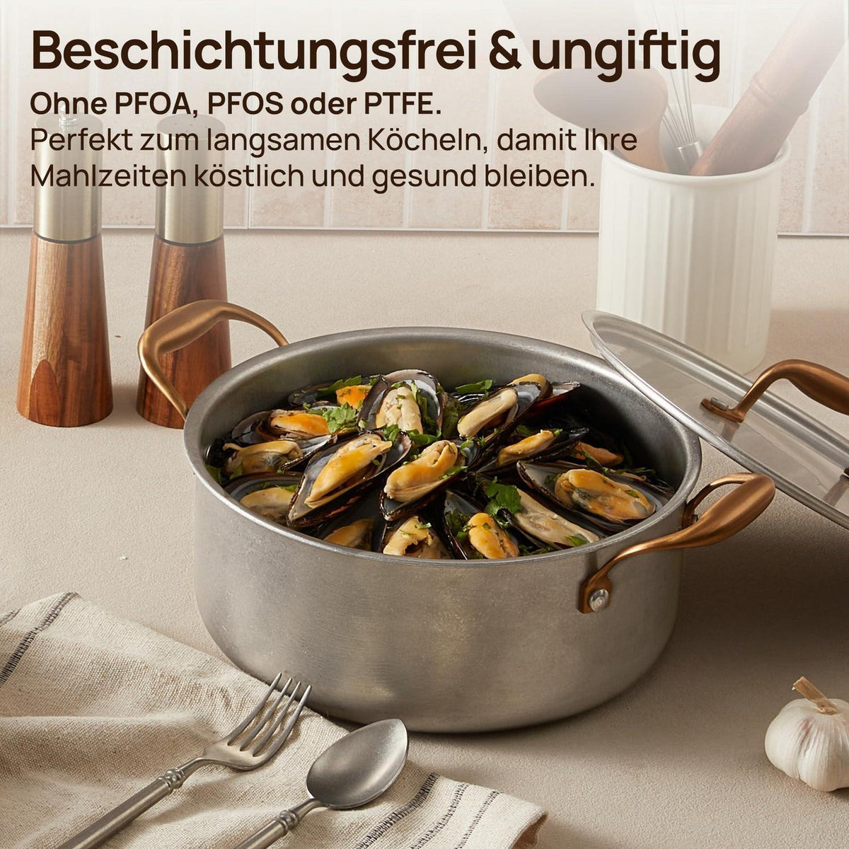Edelstahl Topfset 8-teilig Induktion | Vintage Kochtopf & Pfannen Set