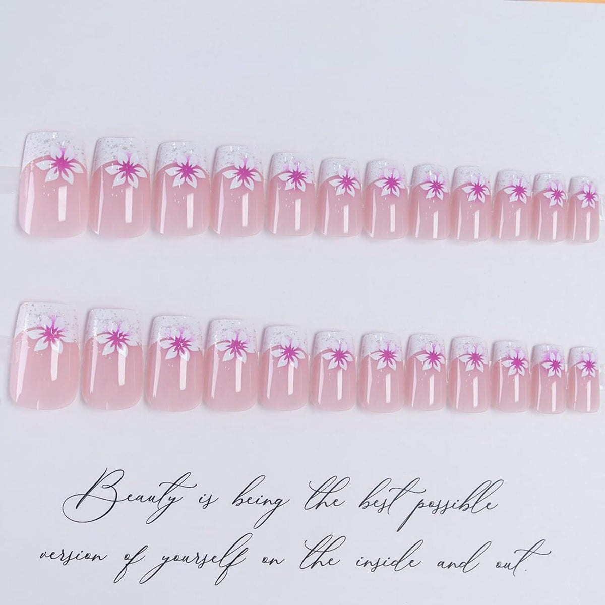 24 Press On Nails Nude Rosa Pfirsichblüte – Künstliche Nägel