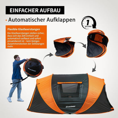 Wurfzelt 4-8 Personen wasserdicht mit 2 Fenstern, Familienzelt für Outdoor