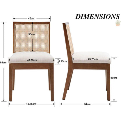 Esszimmerstühle 2er Set Leinen & Rattan Vintage Braun