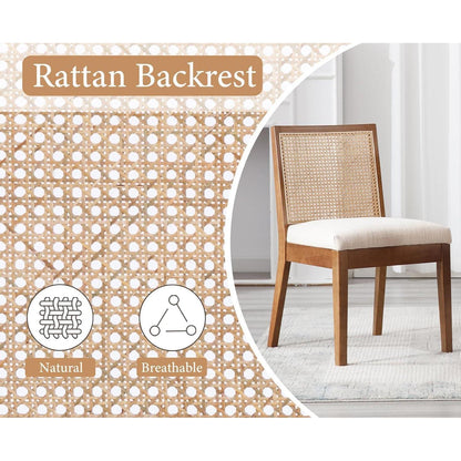Esszimmerstühle 2er Set Leinen & Rattan Vintage Braun