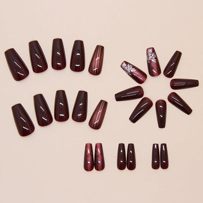 24 Press On Nails Mittelrot Quadratisch Glänzend Falsche Nägel