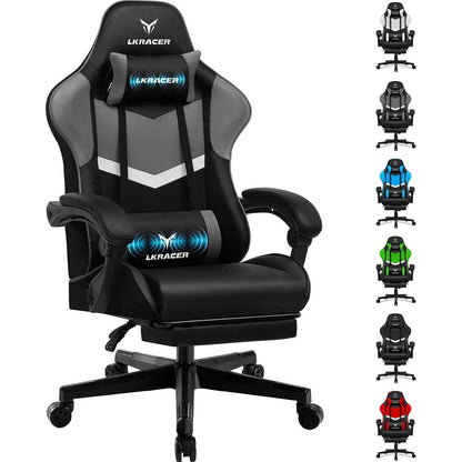Gaming Stuhl mit Fußstütze, Ergonomisch, Grau
