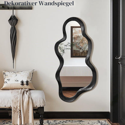 Asymmetrischer Wandspiegel Schwarz mit Holzrahmen – 76x36 cm