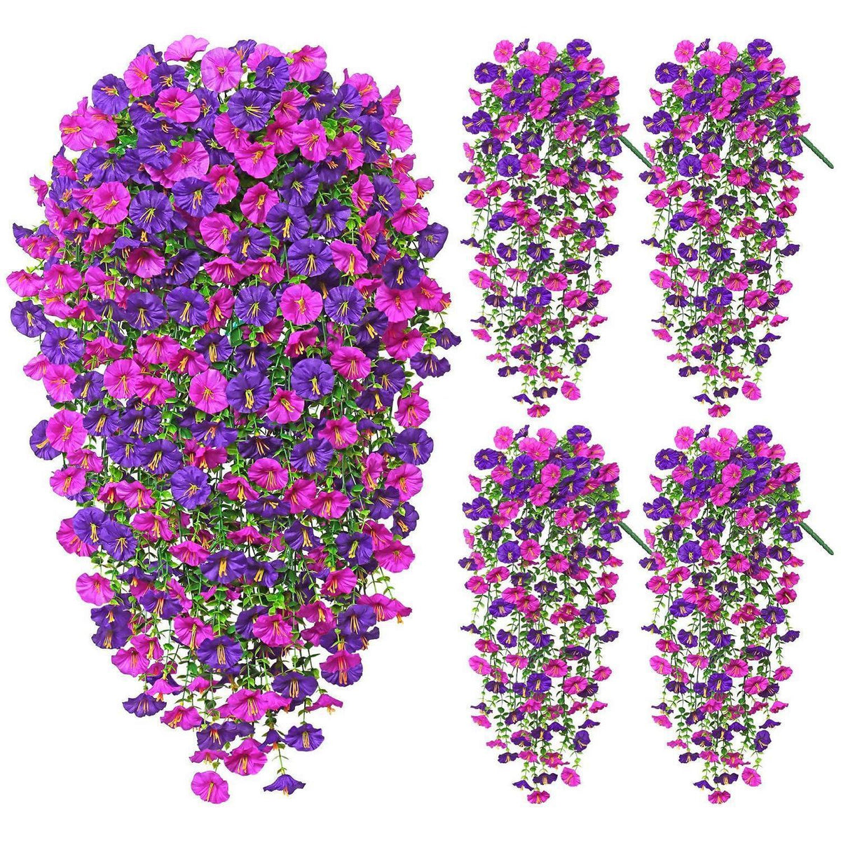 Künstliche Hängeblumen mit Eukalyptus – Lila Fuchsia 4er Set