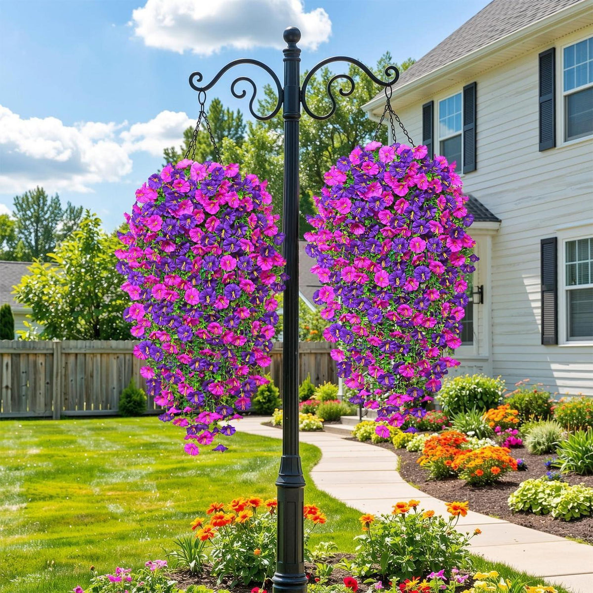 Künstliche Hängeblumen mit Eukalyptus – Lila Fuchsia 4er Set