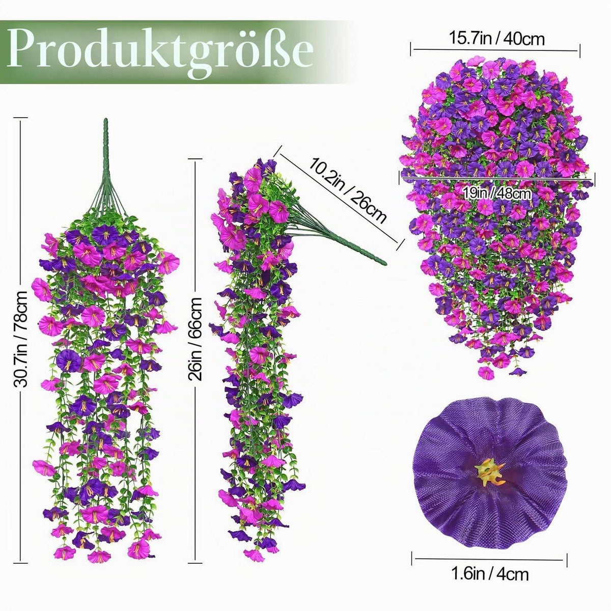 Künstliche Hängeblumen mit Eukalyptus – Lila Fuchsia 4er Set