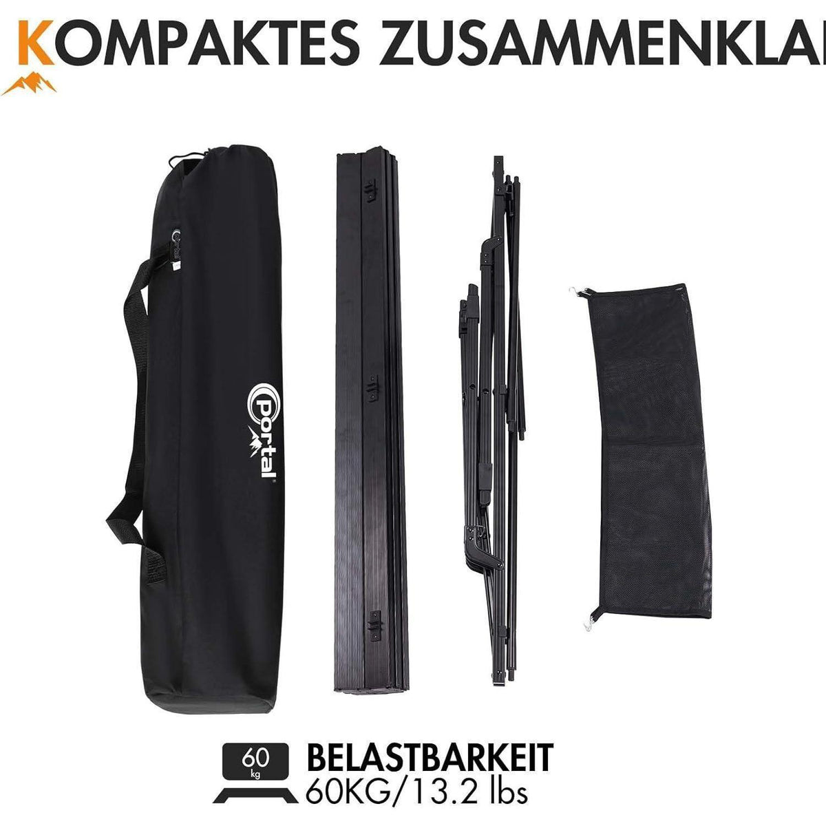 Portal Campingtisch faltbar höhenverstellbar 120x70cm Aluminium Schwarz