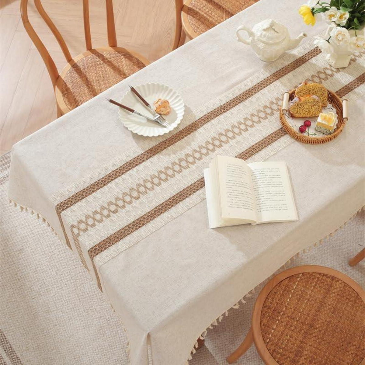 Abwaschbare Baumwoll-Leinen Tischdecke Rechteckig 140x140cm Beige