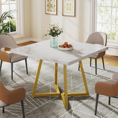 Kleiner Esstisch 80x80 cm Weiß & Gold | Küchentisch für 2-4 Personen