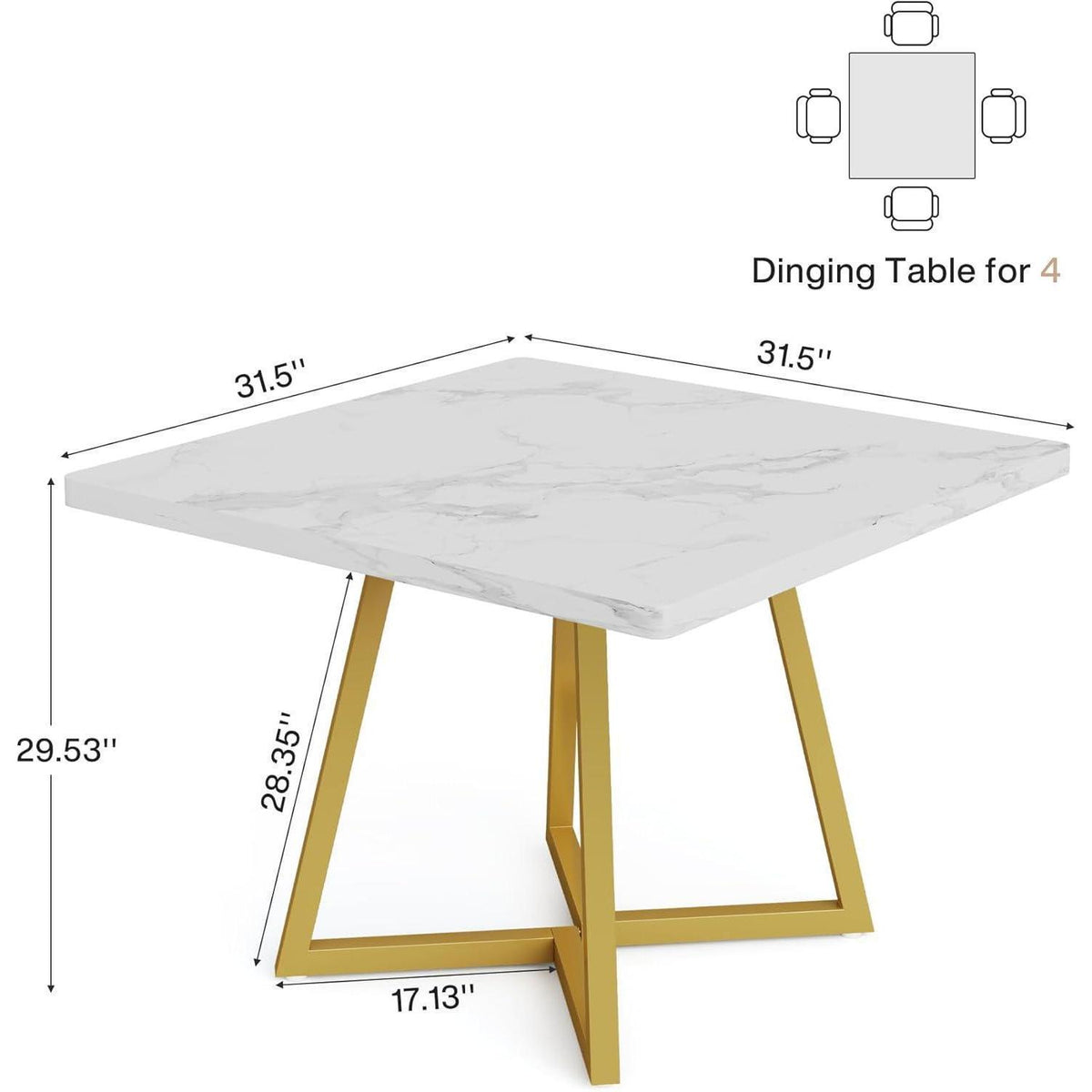 Kleiner Esstisch 80x80 cm Weiß & Gold | Küchentisch für 2-4 Personen