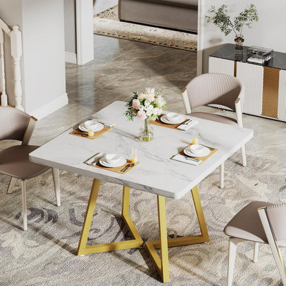 Kleiner Esstisch 80x80 cm Weiß & Gold | Küchentisch für 2-4 Personen
