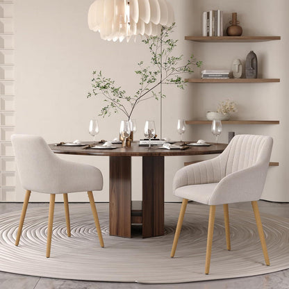 Esszimmerstühle Beige mit Armlehne – 2er Set Holzbeine