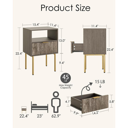 Nachttisch Grau mit Schublade und Ablage, Modern & Boho