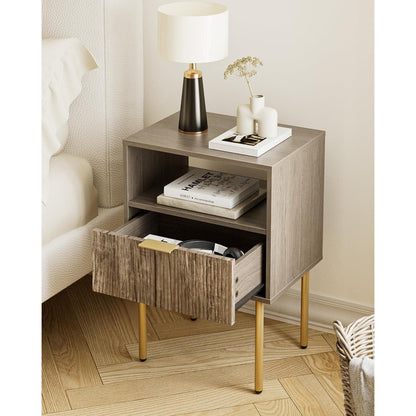 Nachttisch Grau mit Schublade und Ablage, Modern & Boho