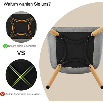 2er Set Esszimmerstühle Samt mit Holzbeinen, Hellgrau