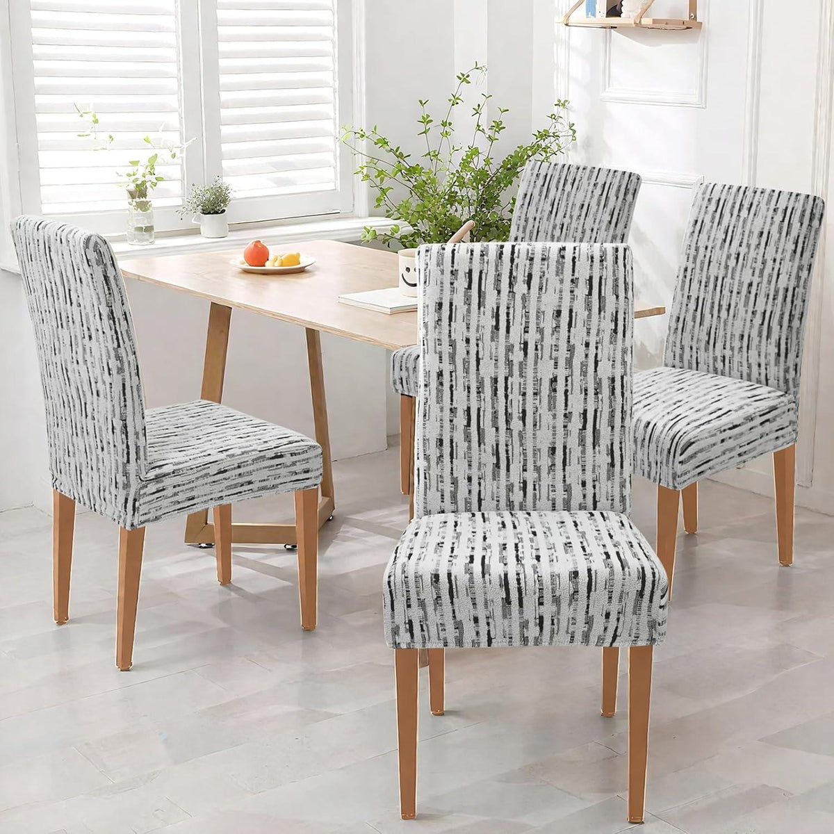Stretch Stuhlhussen 4er Set Jacquard Weiß – Abnehmbar & Waschbar