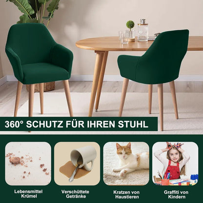 Stretch Stuhlhussen Set 4er – Grün, Abnehmbar & Waschbar