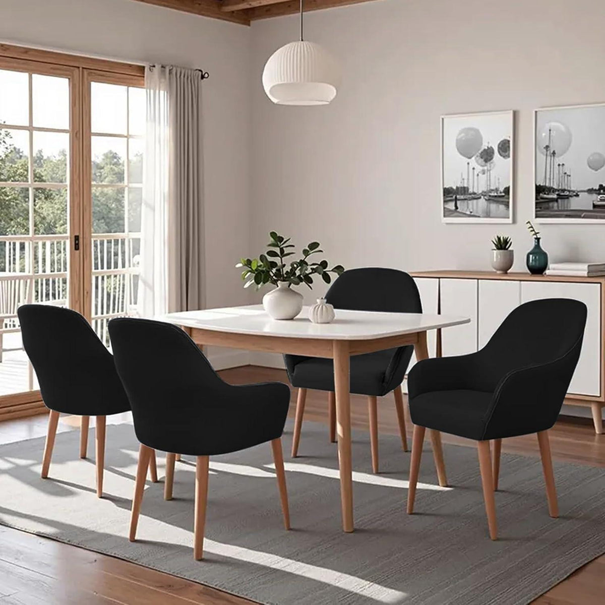 Stretch Stuhlhussen 6er Set – Sesselbezug Schwarz