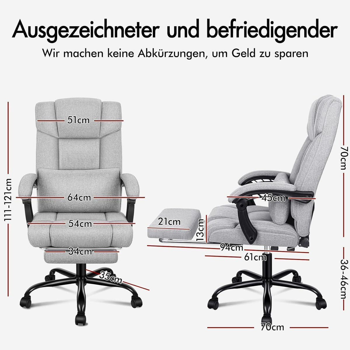 Ergonomischer Bürostuhl mit Netzrücken und Fußstütze, Grau