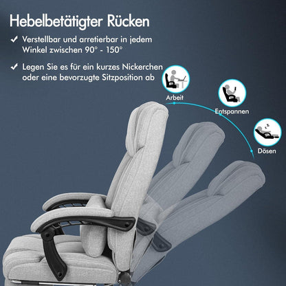 Ergonomischer Bürostuhl mit Netzrücken und Fußstütze, Grau