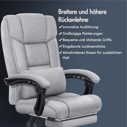 Ergonomischer Bürostuhl mit Netzrücken und Fußstütze, Grau