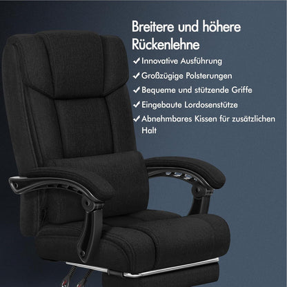 Ergonomischer Bürostuhl mit Hochlehner und Fußstütze, Schwarz