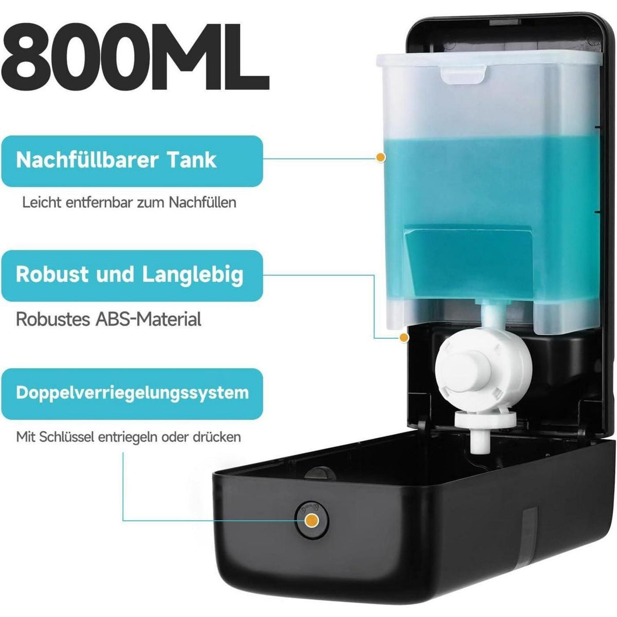 Wandseifenspender 800ml – Ohne Bohren & Schlüssel