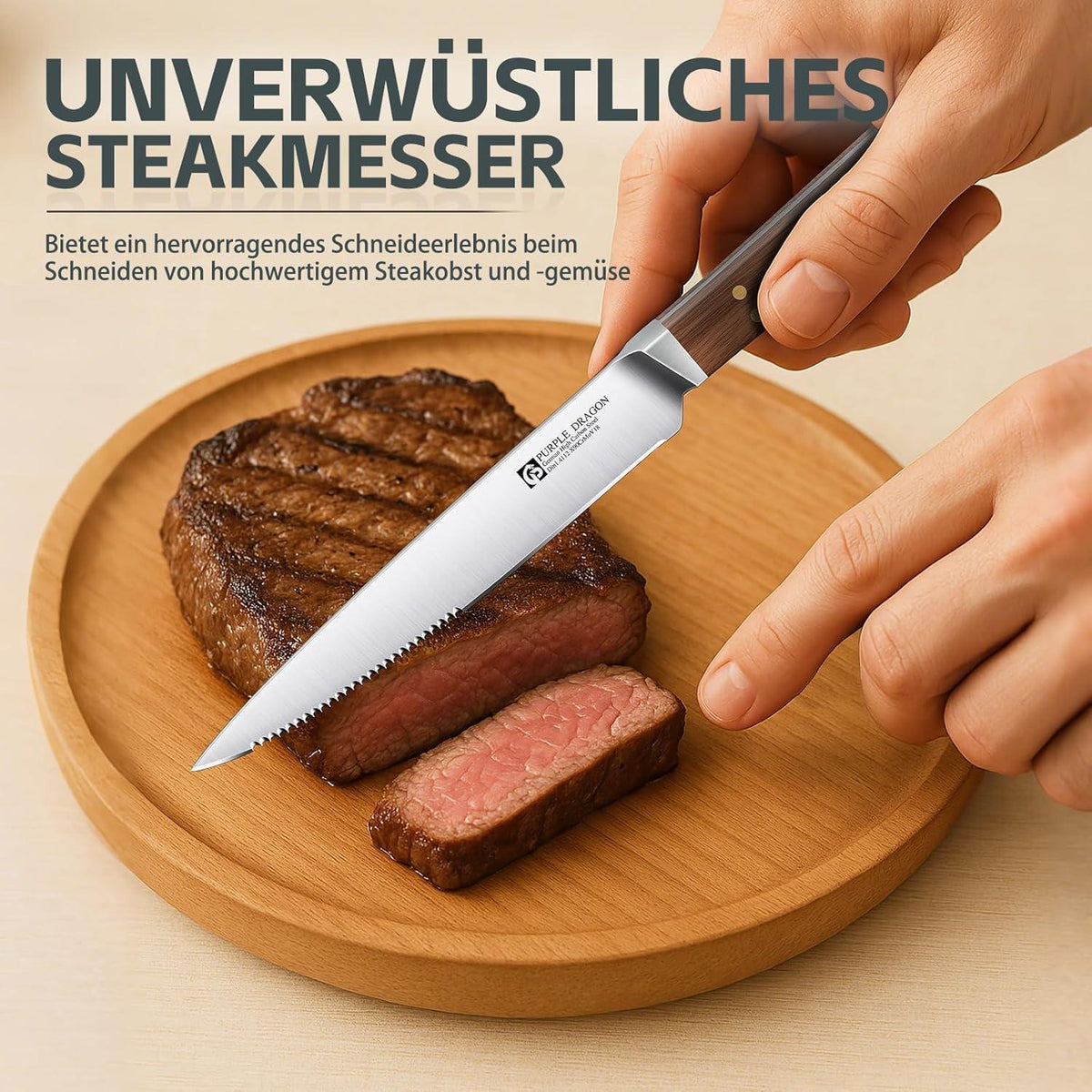 Steakmesser Set 8er Pack mit Wellenschliff & Holzgriff