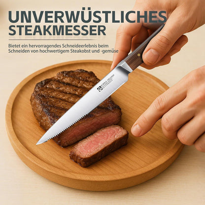 Steakmesser Set 8er Pack mit Wellenschliff & Holzgriff