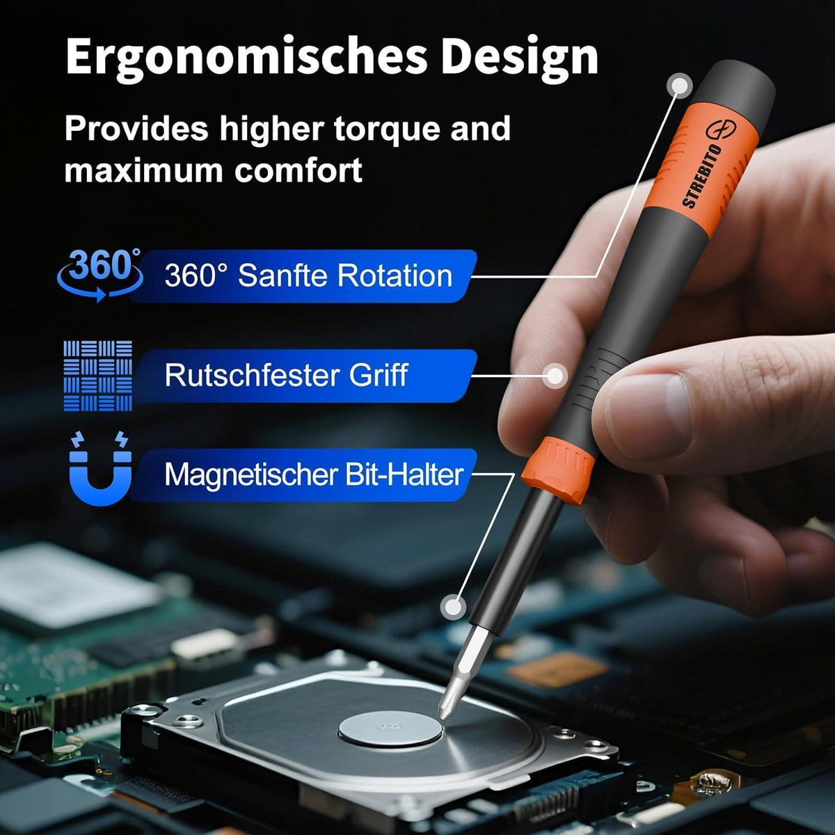 Präzisions-Schraubendreher-Set 64-teilig für Elektronik, Blau
