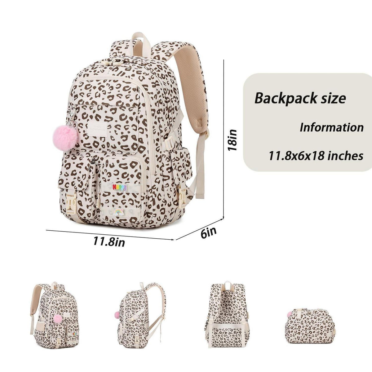 Schulrucksack Mädchen 3-Leopard Samt – Bequemer Kinderrucksack
