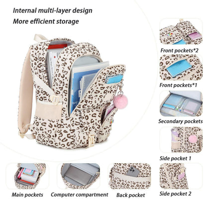 Schulrucksack Mädchen 3-Leopard Samt – Bequemer Kinderrucksack