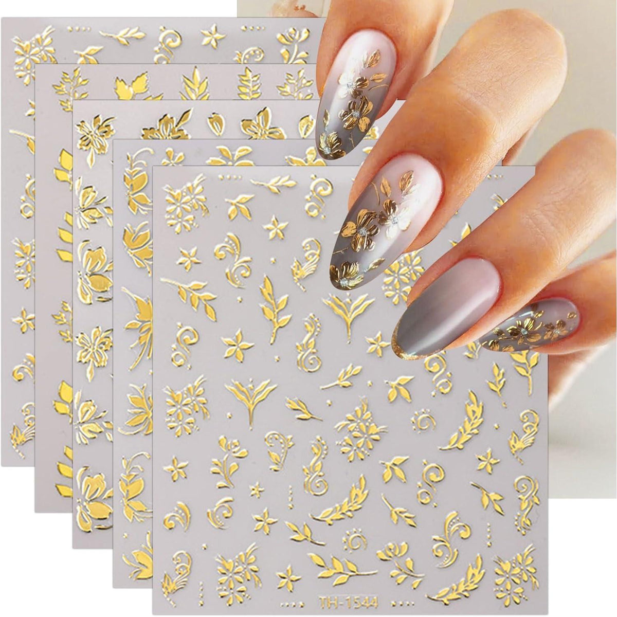 Nagelsticker Goldene Blumen – 8 Blatt Nail Art Aufkleber