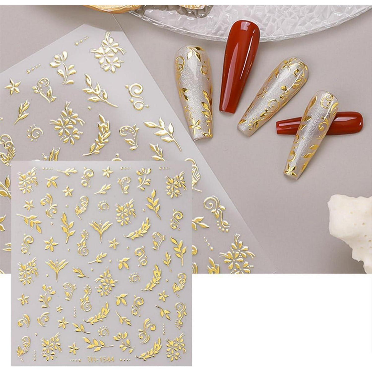 Nagelsticker Goldene Blumen – 8 Blatt Nail Art Aufkleber