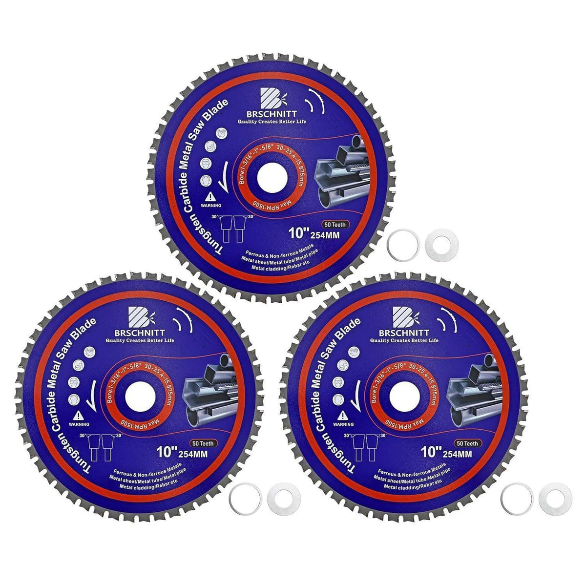 Kreissägeblatt Metall 254mm 50T TCT 3 Stück für Stahl & Nichteisenmetalle